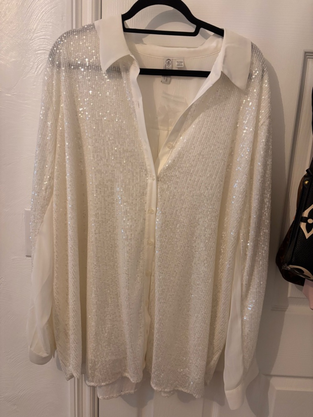 The Limited Sequin Button-Up Blouse in Ivory